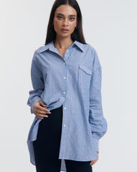 Maternity Linen Shirt (Blue Stripe) 4