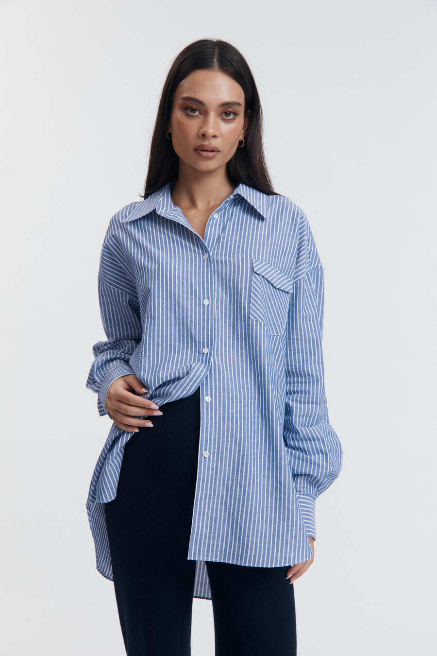 Maternity Linen Shirt (Blue Stripe) 4