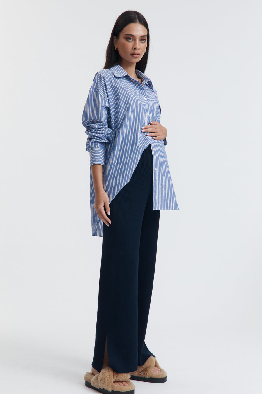 Maternity Linen Shirt (Blue Stripe) 5