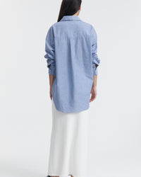 Maternity Linen Shirt (Blue Stripe) 6