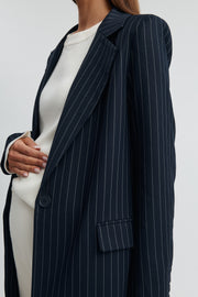Maternity Longline Blazer (Navy Pinstripe) 2
