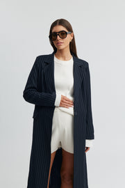 Maternity Longline Blazer (Navy Pinstripe) 5