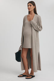 Maternity Longline Cardigan (Wheat) 2
