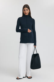 Maternity Merino Wool Blend Mock Neck Top (Navy) 16