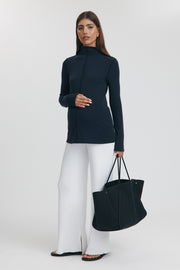 Maternity Merino Wool Blend Mock Neck Top (Navy) 17