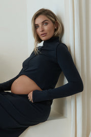 Maternity Merino Wool Blend Mock Neck Top (Navy) 2