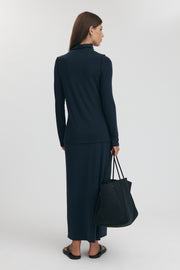 Maternity Merino Wool Blend Mock Neck Top (Navy) 22