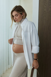 Maternity Merino Wool Blend Mock Neck Top (Oat) 12