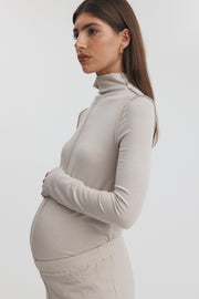 Maternity Merino Wool Blend Mock Neck Top (Oat) 7