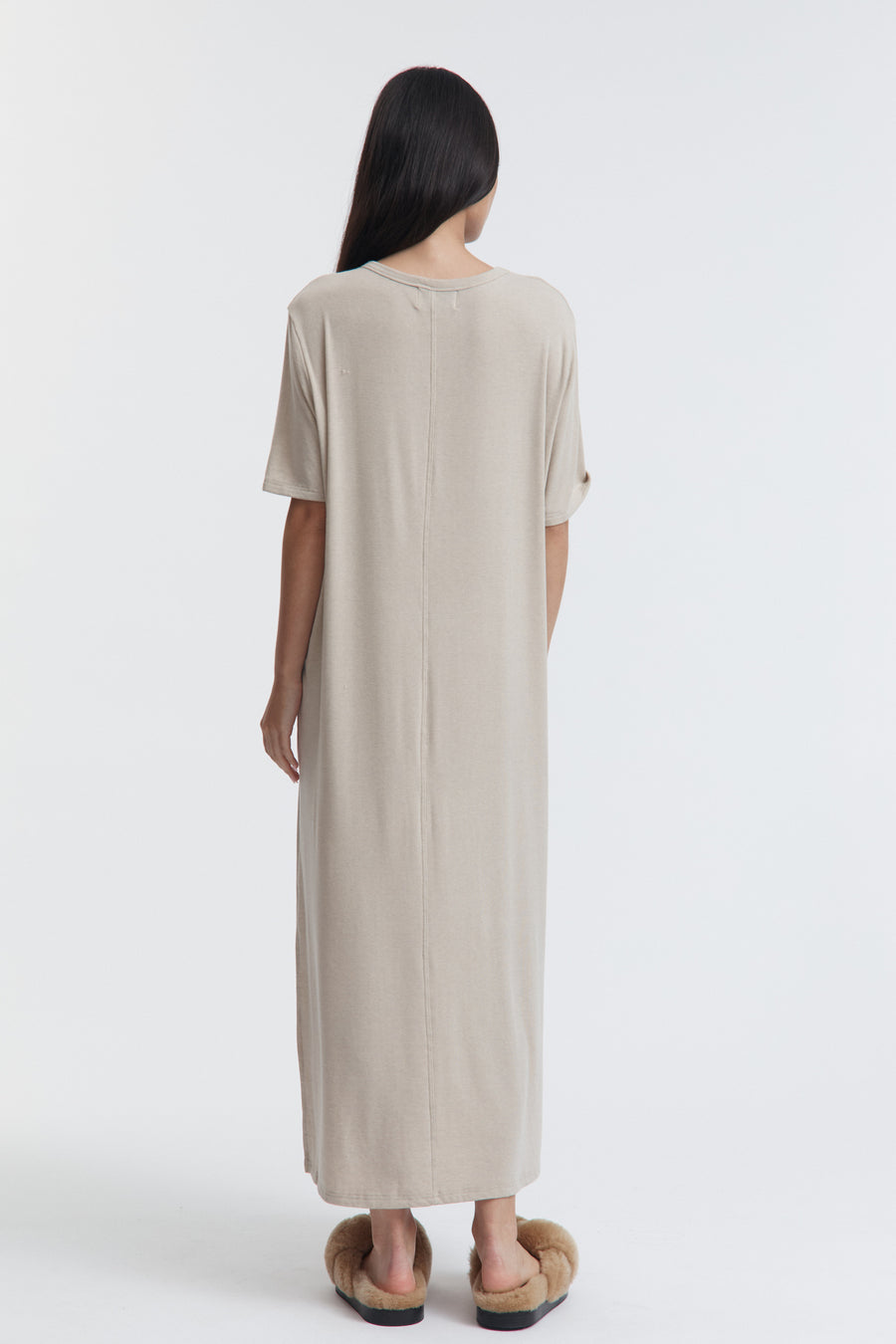 Maternity Merino Wool Relaxed T-Shirt Dress (Taupe) 12a