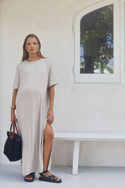 maternity t shirt maxi dress Green Short Sleeve Knit T-Shirt Maternity Maxi Dress PinkBlush