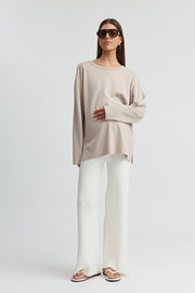 Maternity Organic Cotton Long Sleeve Tee (Café Crème) 1