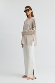 Maternity Organic Cotton Long Sleeve Tee (Café Crème) 3