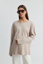 Maternity Organic Cotton Long Sleeve Tee (Café Crème) 4