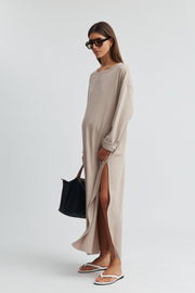  Maternity Organic Cotton Maxi Dress (Café Crème) 3