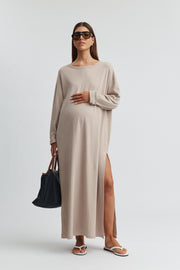  Maternity Organic Cotton Maxi Dress (Café Crème) 4