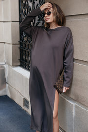Maternity Organic Cotton Maxi Dress (Chocolate)  1