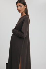 Maternity Organic Cotton Maxi Dress (Chocolate) 10