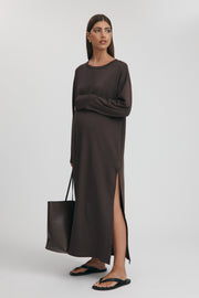Maternity Organic Cotton Maxi Dress (Chocolate)  4