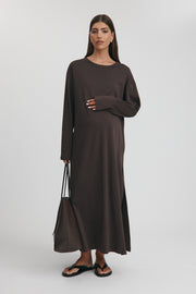 Maternity Organic Cotton Maxi Dress (Chocolate)  8