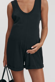 Maternity Organic Cotton Short Romper (Black) 4