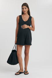 Maternity Organic Cotton Short Romper (Black) 6