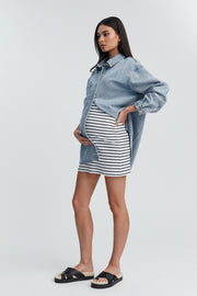 Maternity Organic Cotton Skirt (White/Black Stripe) 1