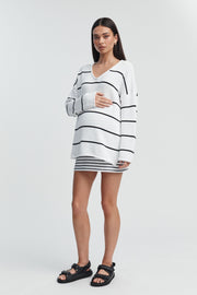 Maternity Organic Cotton Skirt (White/Black Stripe) 12