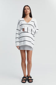 Maternity Organic Cotton Skirt (White/Black Stripe) 13