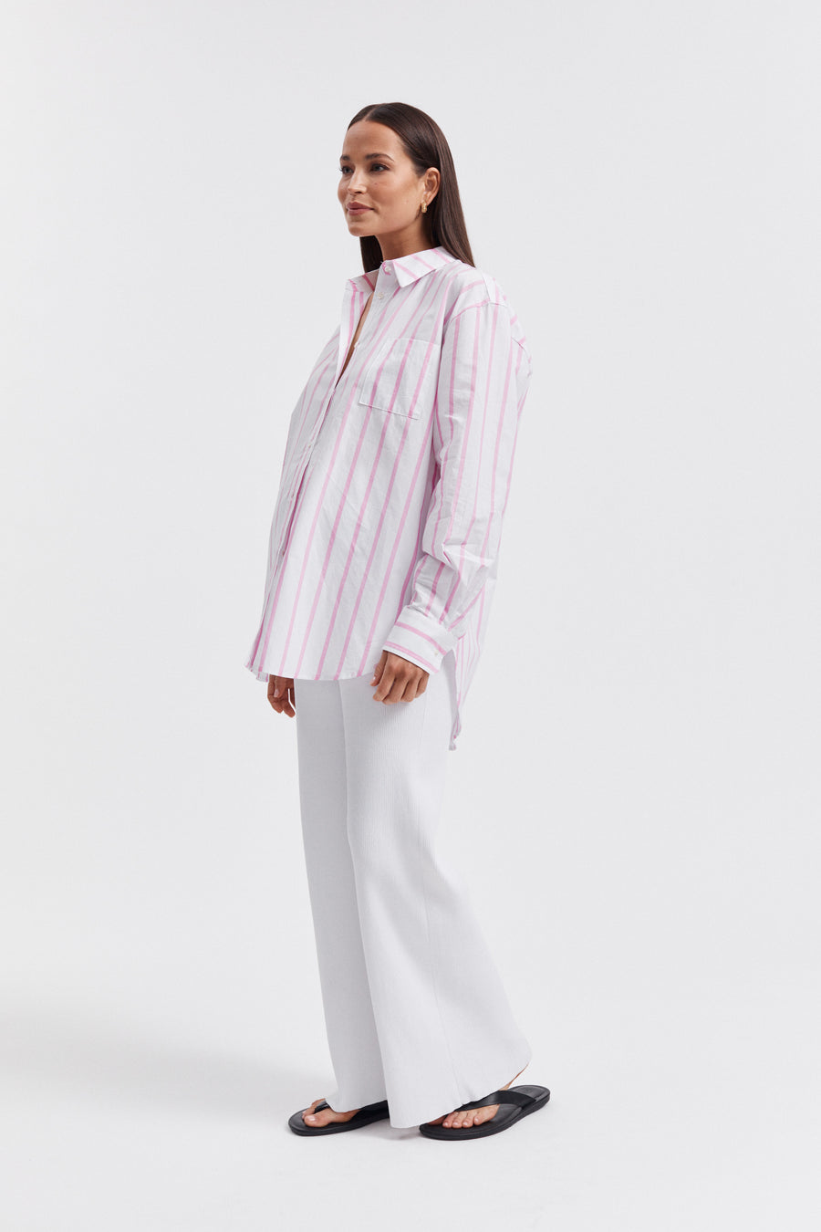 Maternity Pink Stripe Cotton Shirt 1