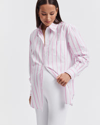 Maternity Pink Stripe Cotton Shirt 3