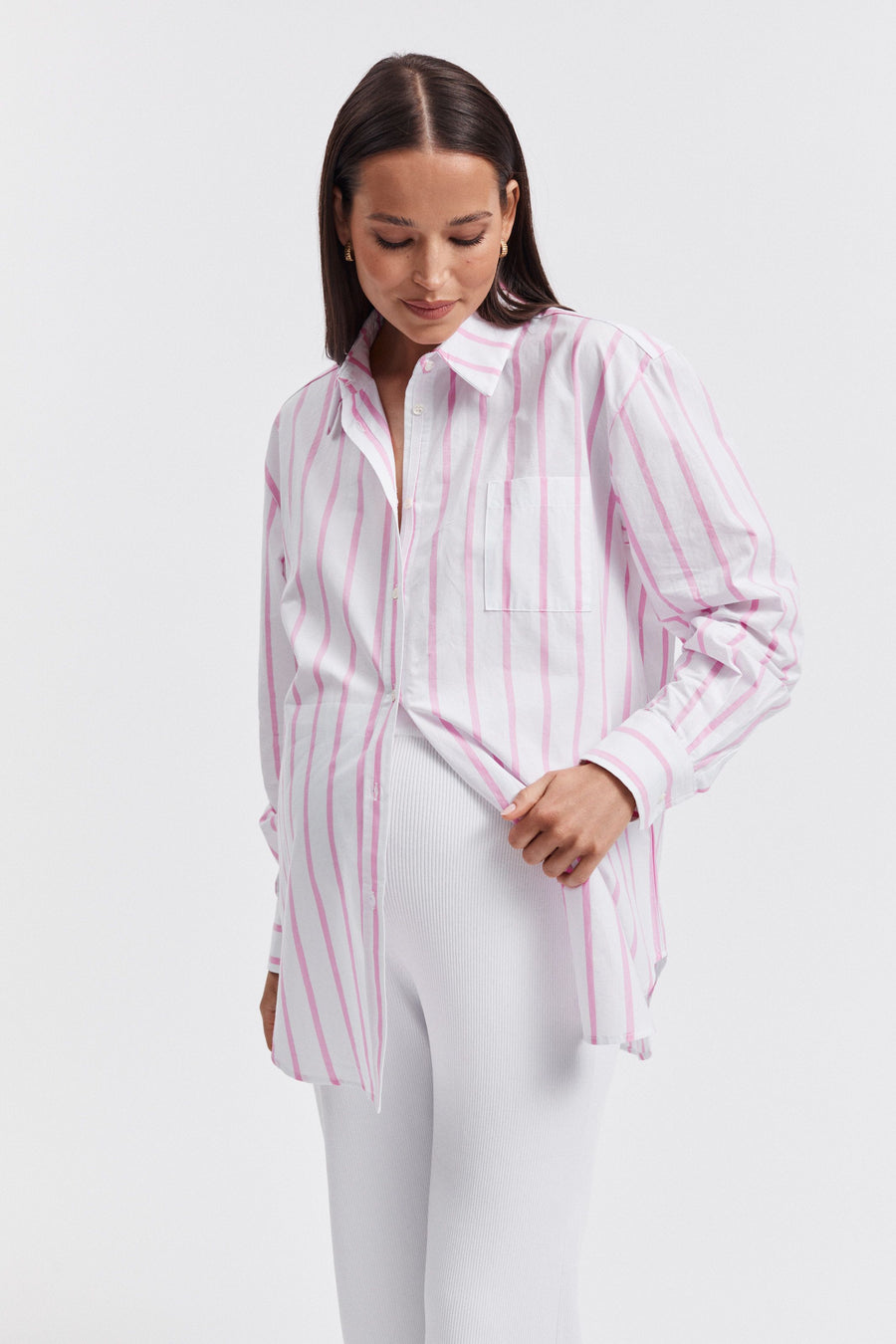 Maternity Pink Stripe Cotton Shirt 3