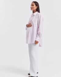 Maternity Pink Stripe Cotton Shirt 5