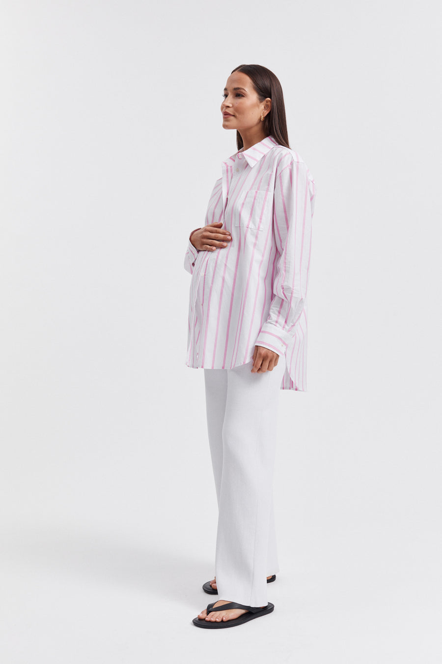 Maternity Pink Stripe Cotton Shirt 5