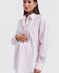 Maternity Pink Stripe Cotton Shirt 7