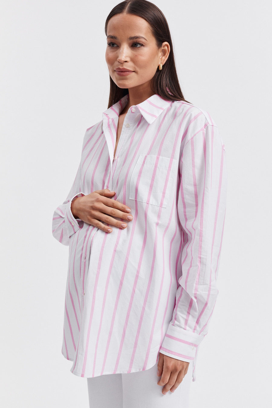 Maternity Pink Stripe Cotton Shirt 7