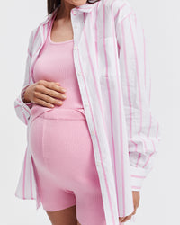 Maternity Pink Stripe Cotton Shirt 8