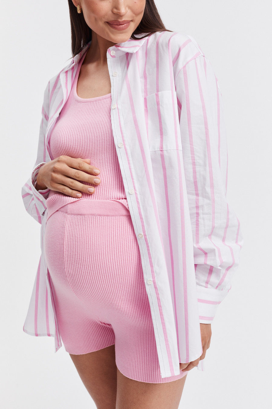 Maternity Pink Stripe Cotton Shirt 8