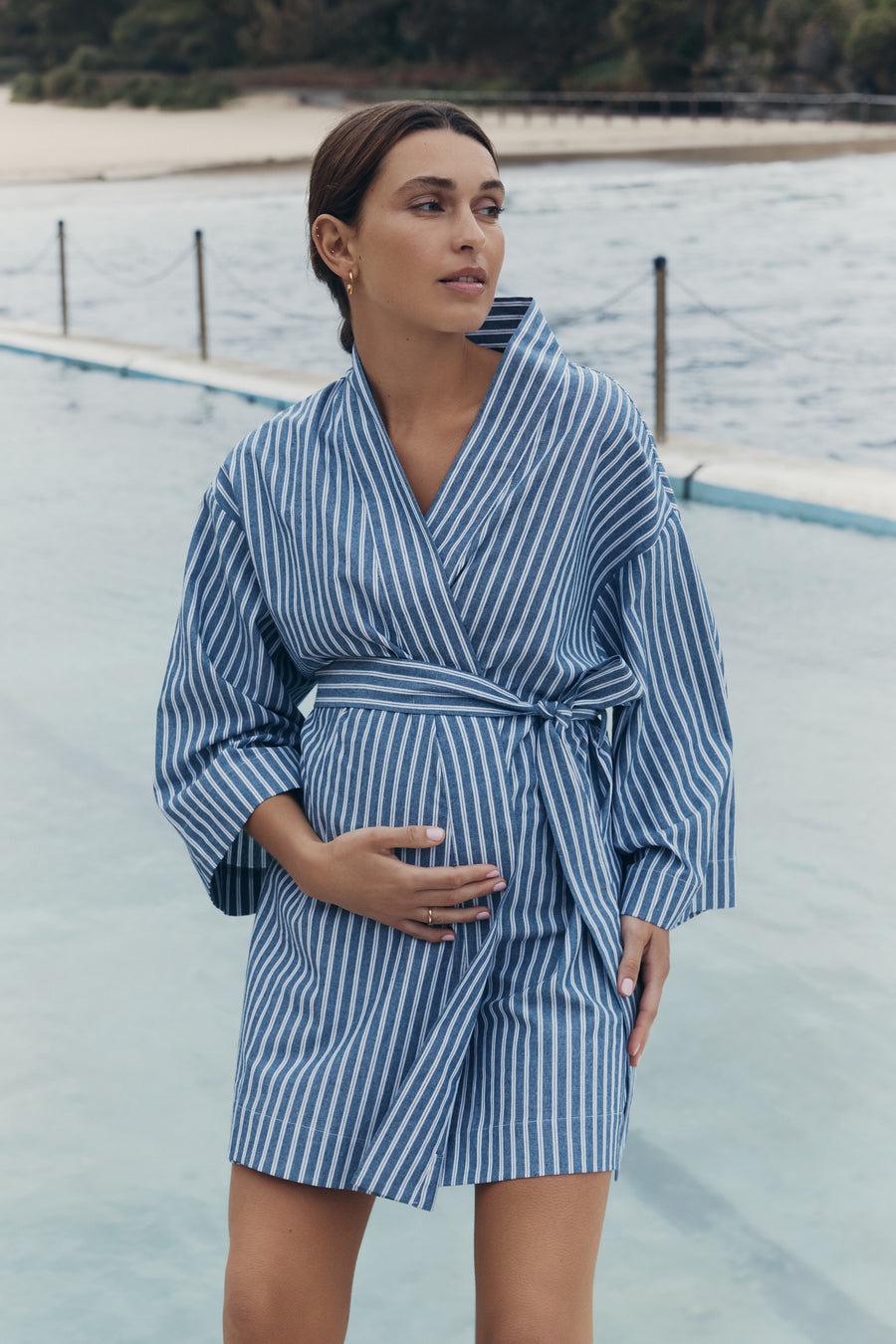 Maternity Poolside Robe (Blue/White Stripe) 1