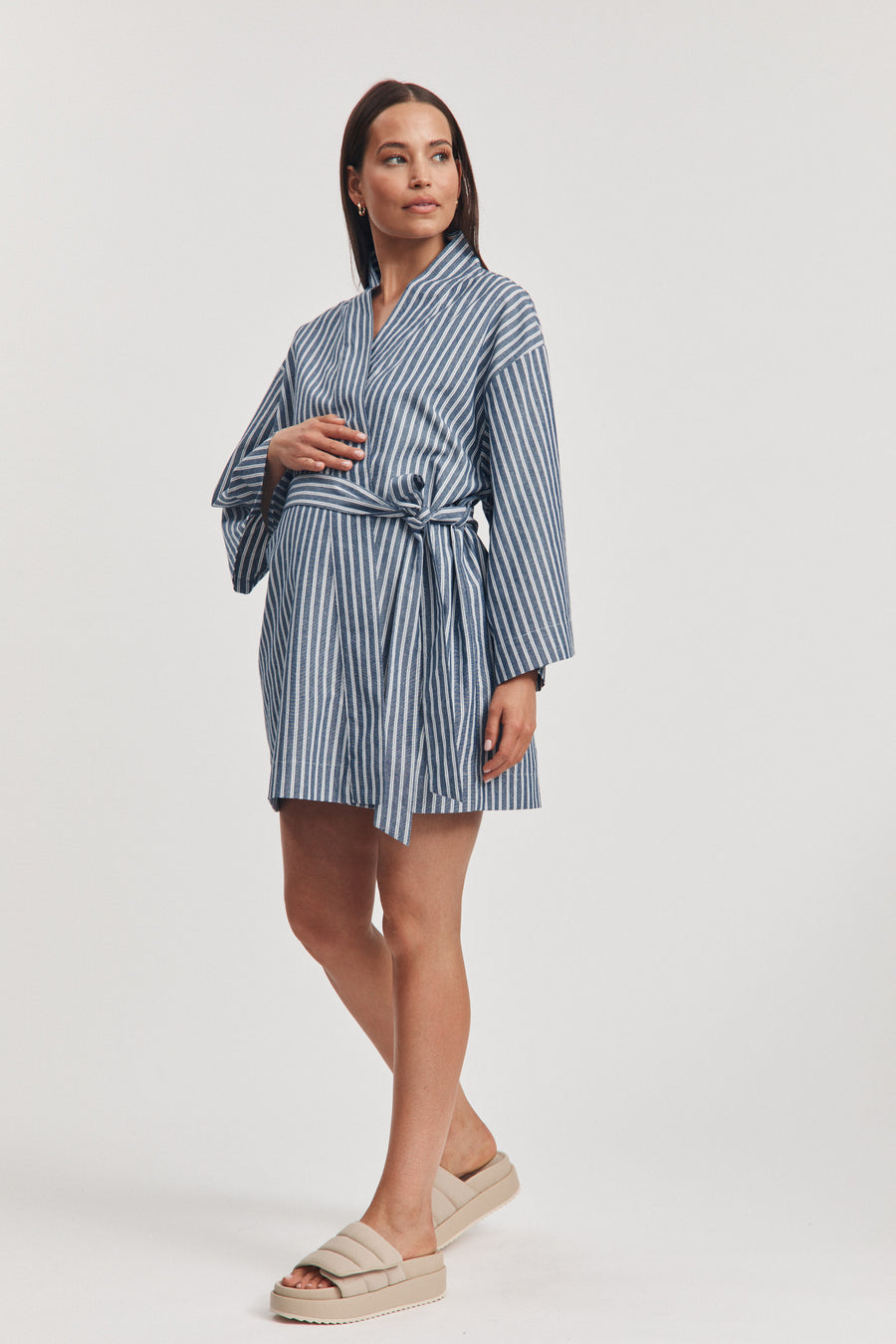 Maternity Poolside Robe (Blue/White Stripe) 6