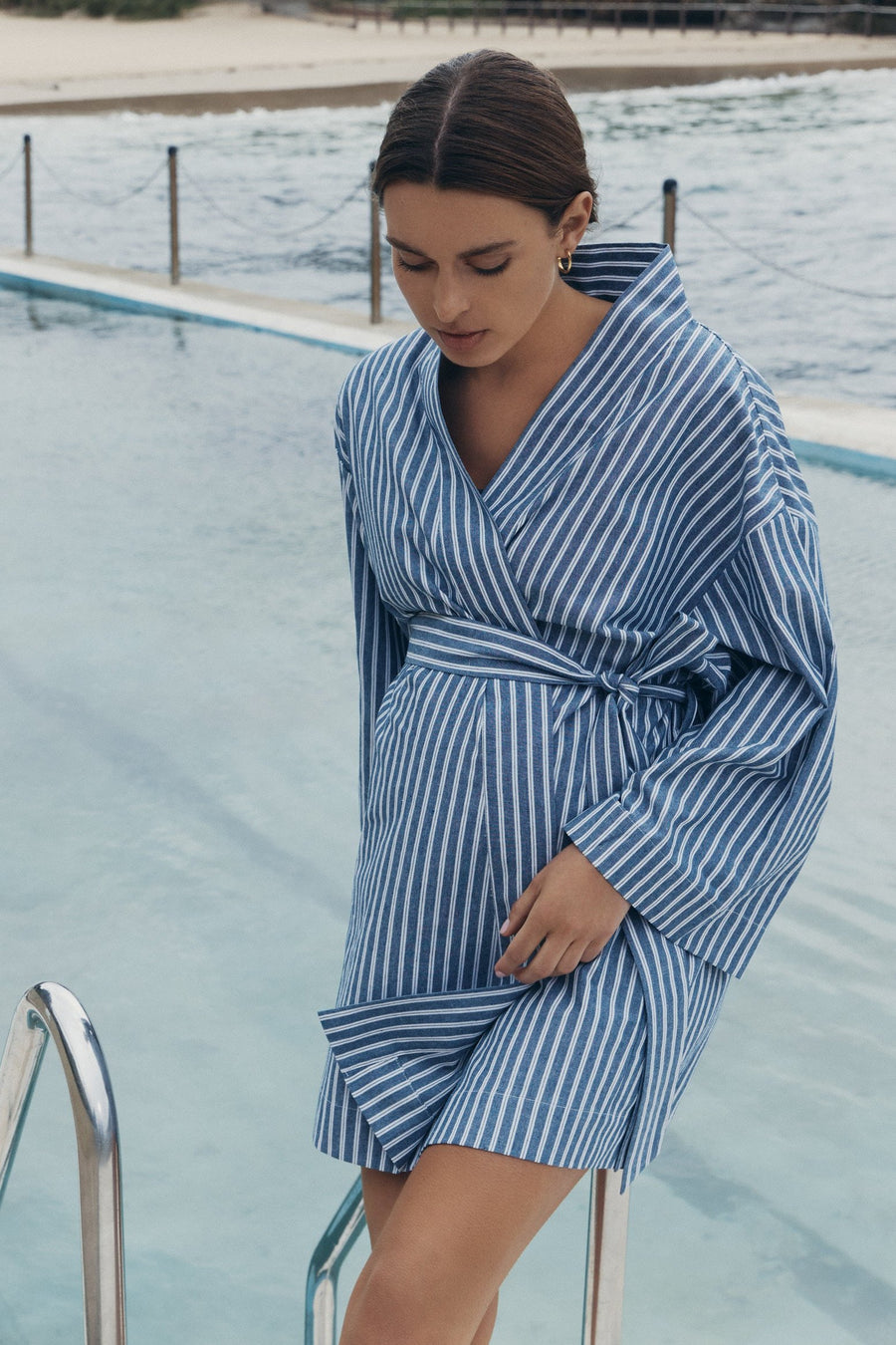 Maternity Poolside Robe (Blue/White Stripe) 8