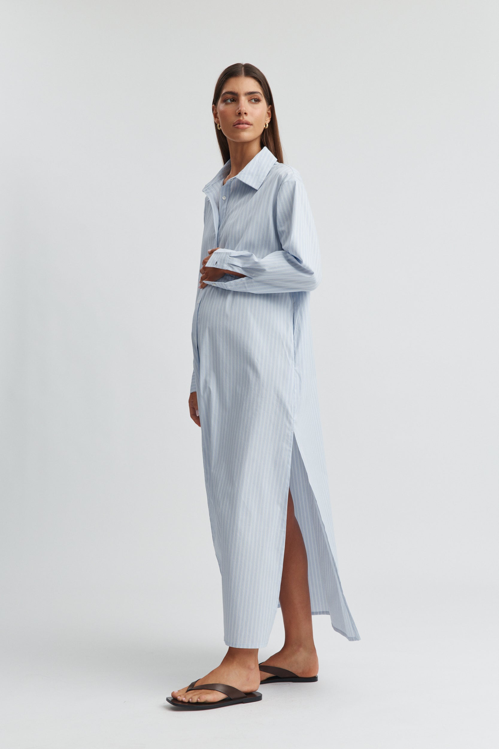 blue and white midi dress & CABANA STRIPED v neckline and thin Semi Formal Christmas Party US SIZE:US14 3/4 SLEEVE