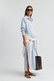 Maternity Poplin Maxi Shirt Dress (Blue Stripe) 5