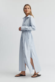 Maternity Poplin Maxi Shirt Dress (Blue Stripe) 7