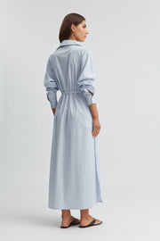 Maternity Poplin Maxi Shirt Dress (Blue Stripe) 9