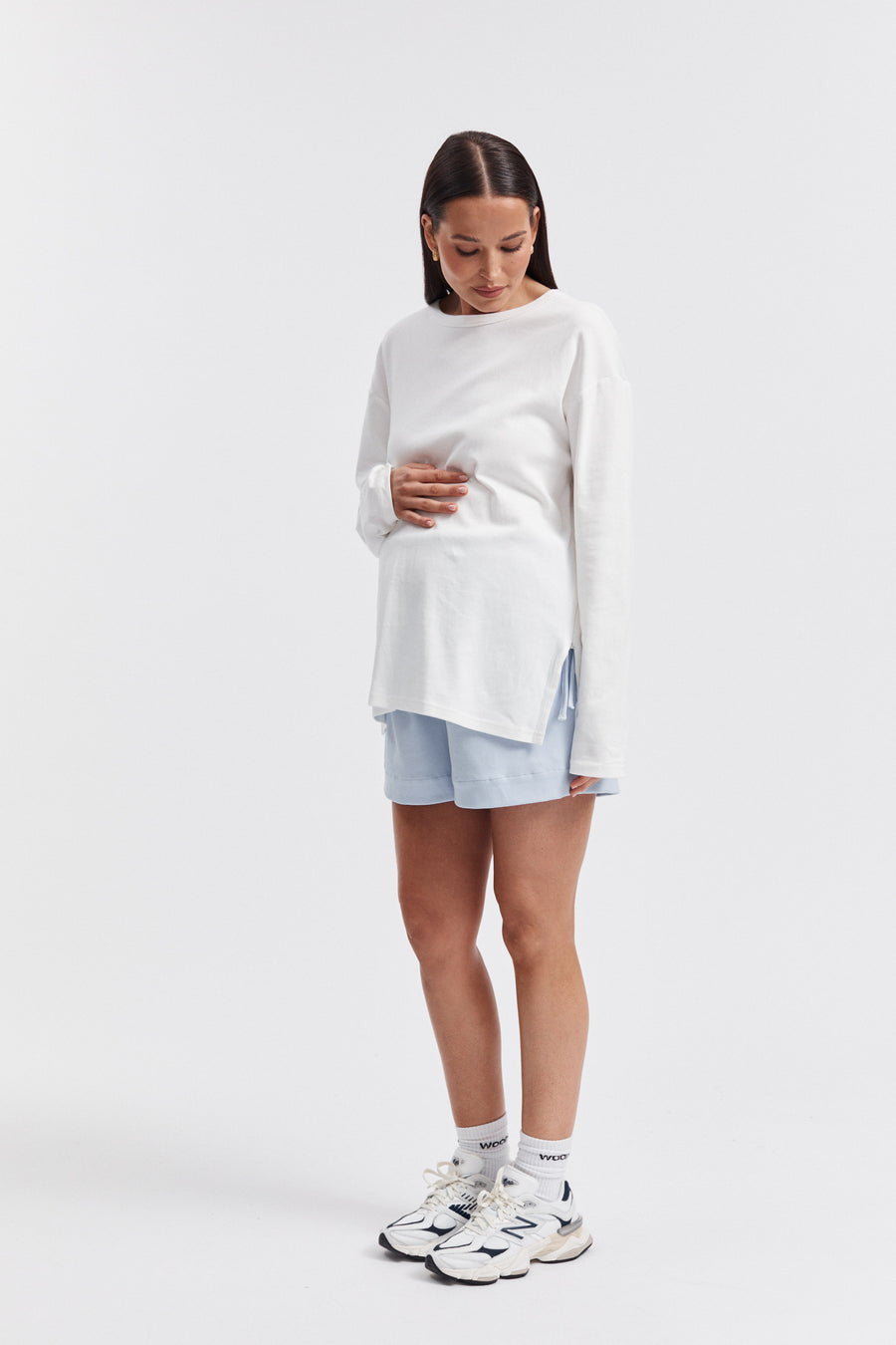 Maternity Ribbed Cotton Shorts (Pale Blue) 1