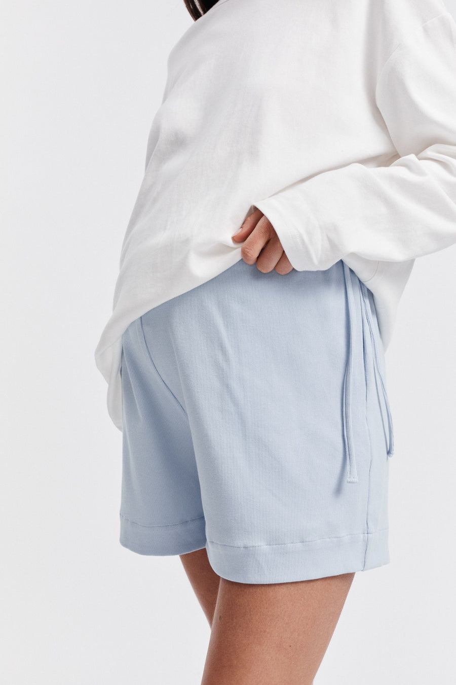 Maternity Ribbed Cotton Shorts (Pale Blue) 2