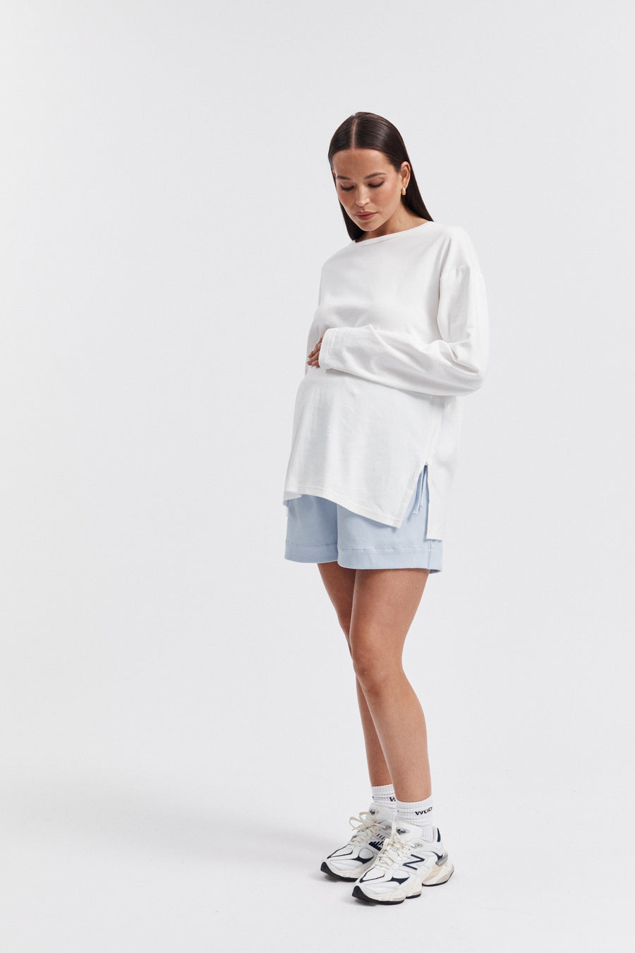 Maternity Ribbed Cotton Shorts (Pale Blue) 6