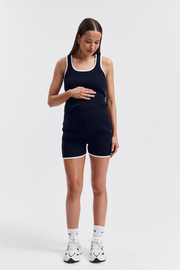 Maternity Ribbed Crop Tank (Navy) 1