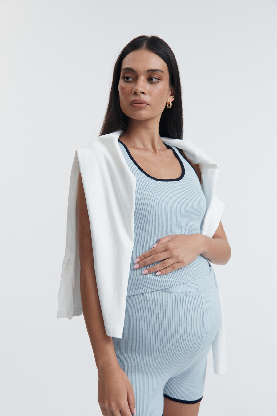 Maternity Ribbed Crop Tank (Powder) 9